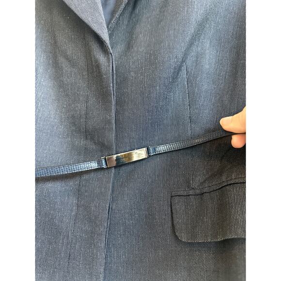 Loft Navy Blue Button Down Blazer, Elbow Length Sleeves Cotton Blend with Belt - Picture 4 of 7
